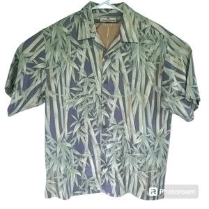 Tommy Bahama Mens Shirt Size Medium Bamboo Leaves Print Short Sleeve 100% Silk